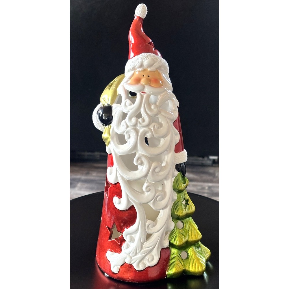 Santa Claus Luminary with Battery Operated Flameless Candle Ceramic
